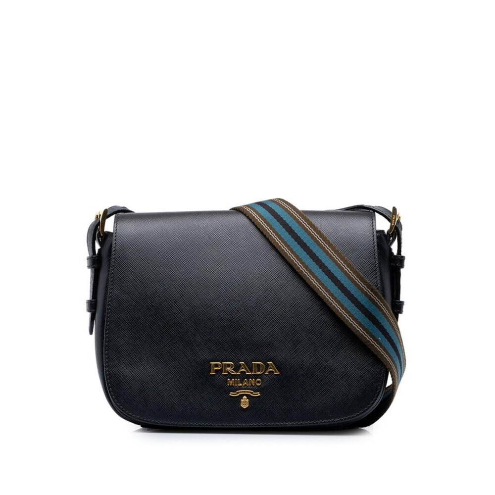 Prada Saffiano Crossbody Shoulder Bag 1BD192 Black Leather Women's PRADA